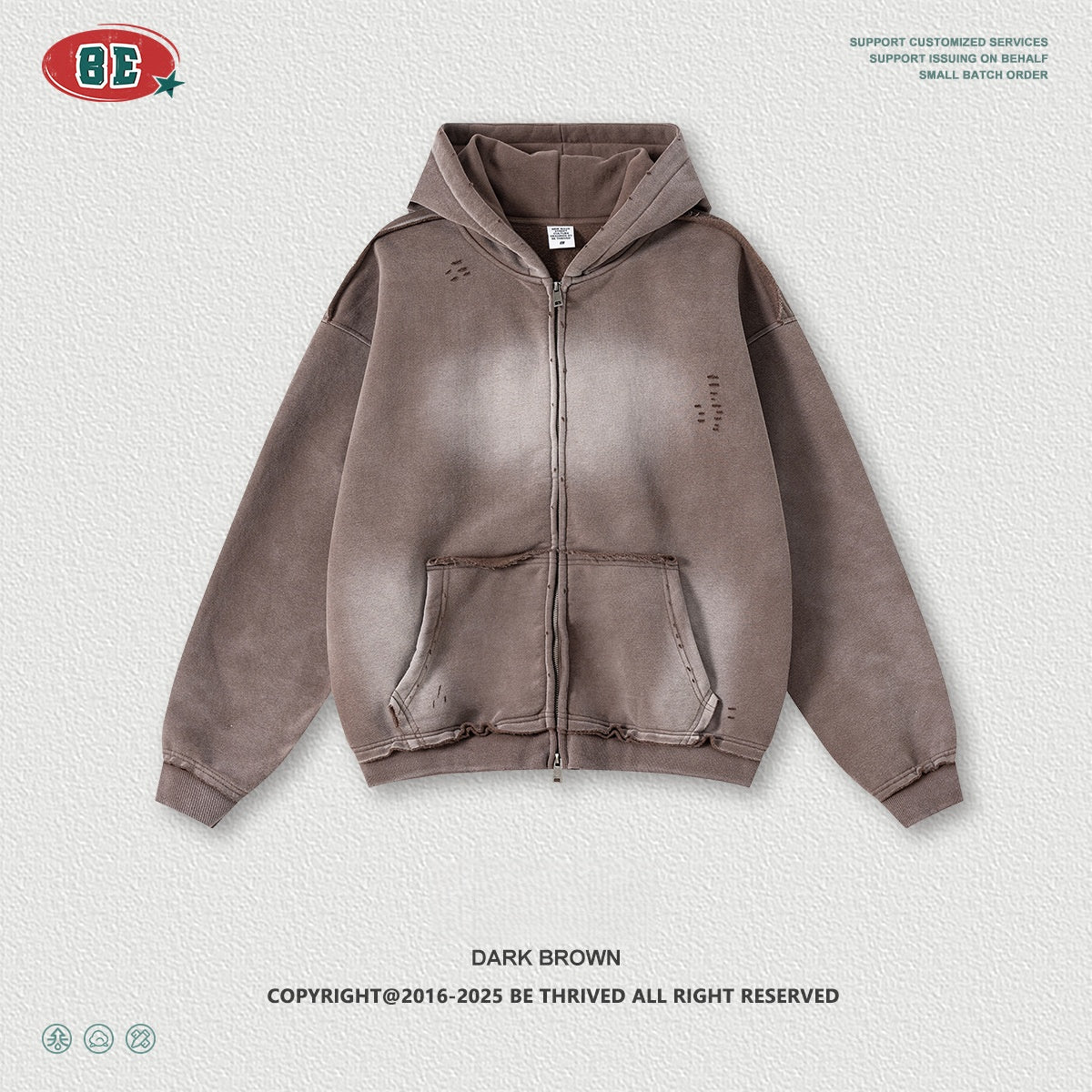 Men's Oversized Hoodie - High Street Zip-Up, Distressed Hem Detail