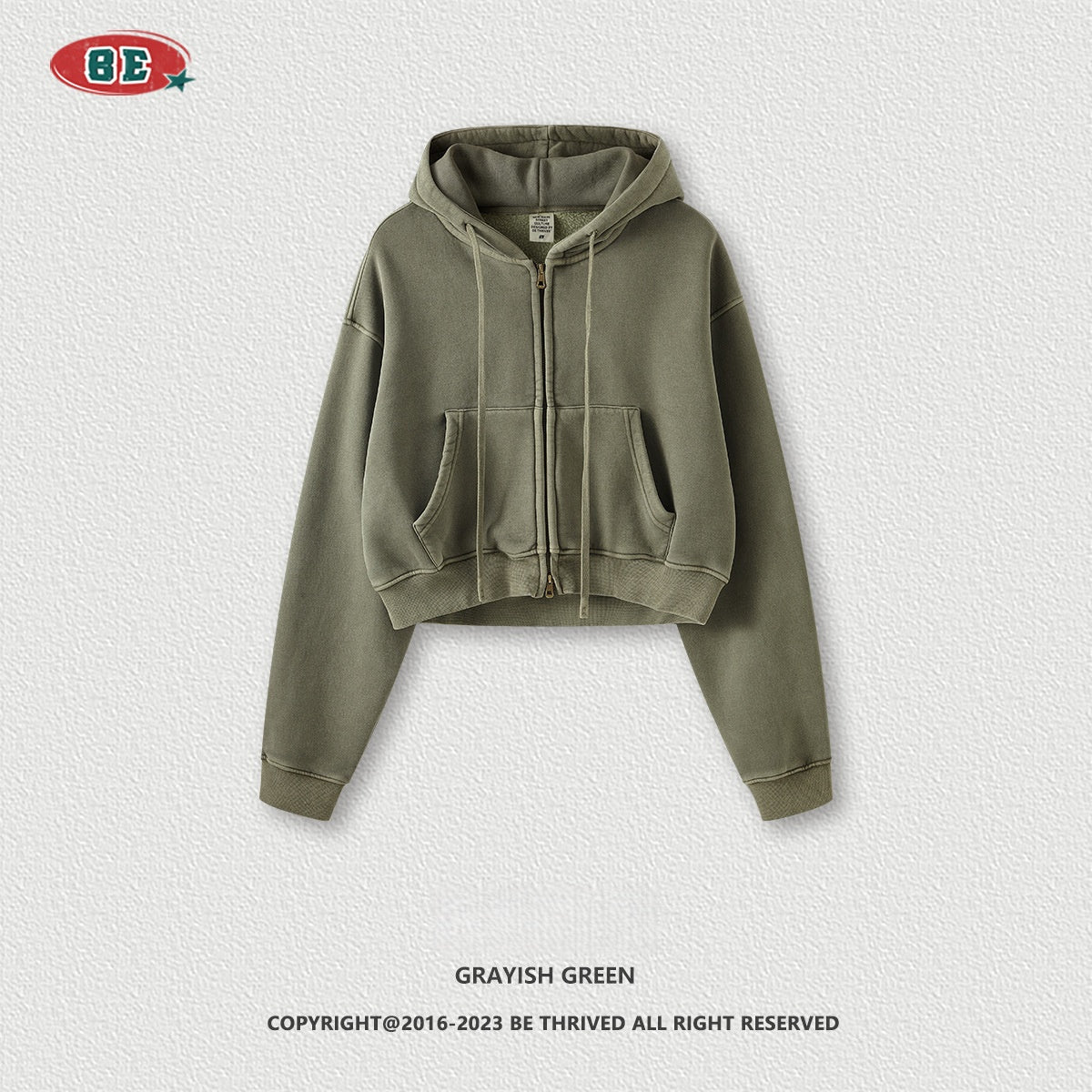 Women's Cropped Fleece Hoodie - Vintage Washed, Zip-Up Jacket