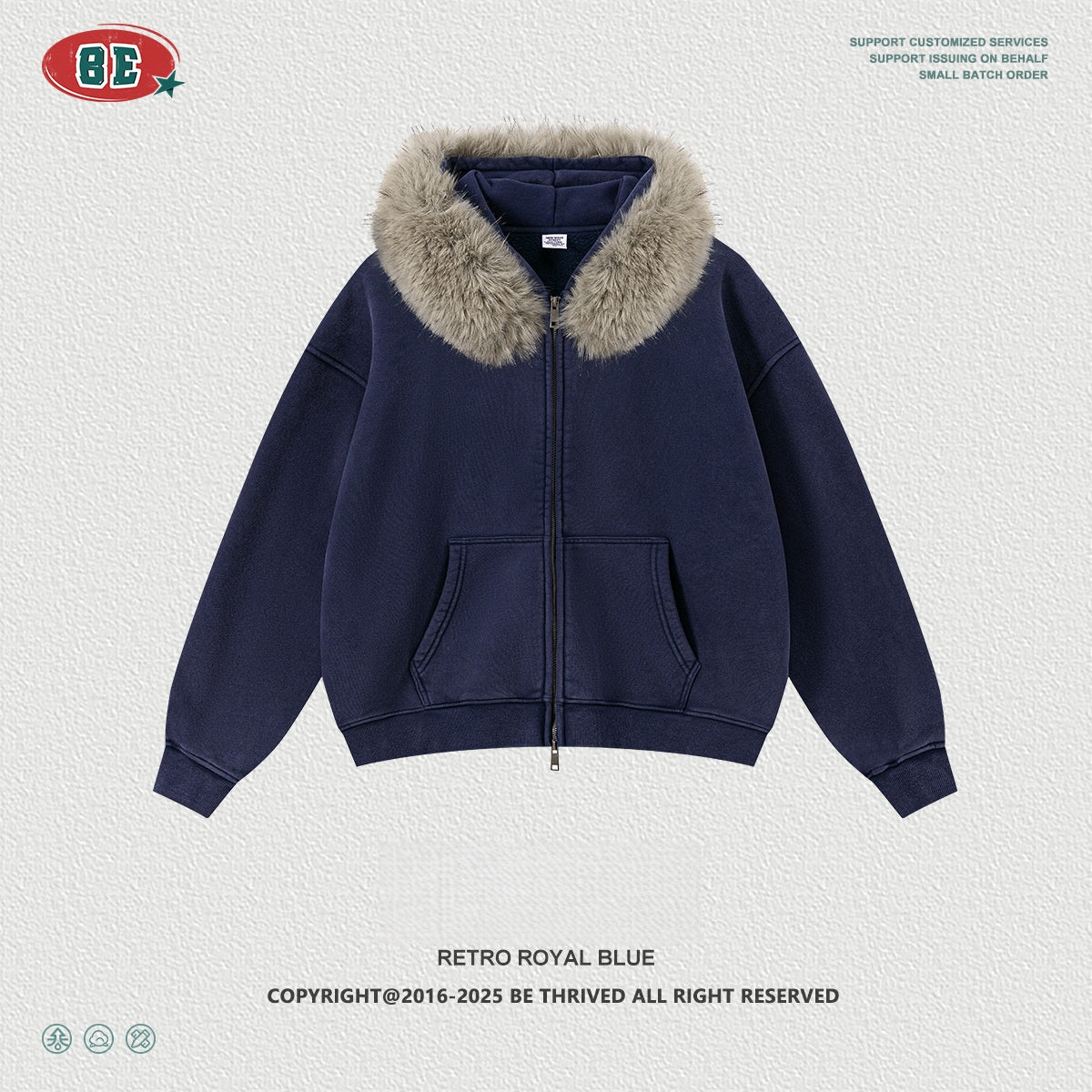 Men's Faux Fur Hoodie - Vintage Washed Zip-Up, Box Fit Jacket