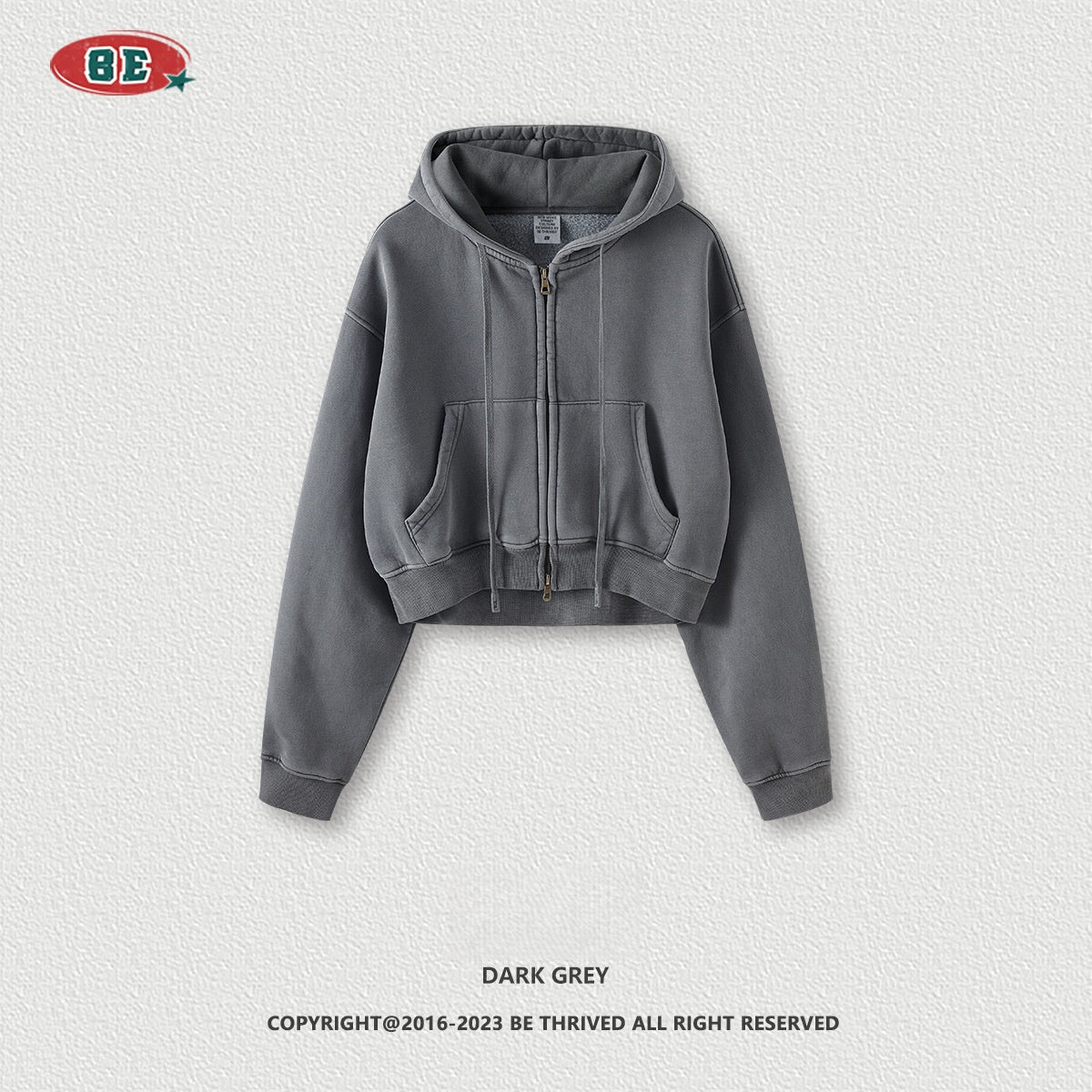 Women's Cropped Fleece Hoodie - Vintage Washed, Zip-Up Jacket