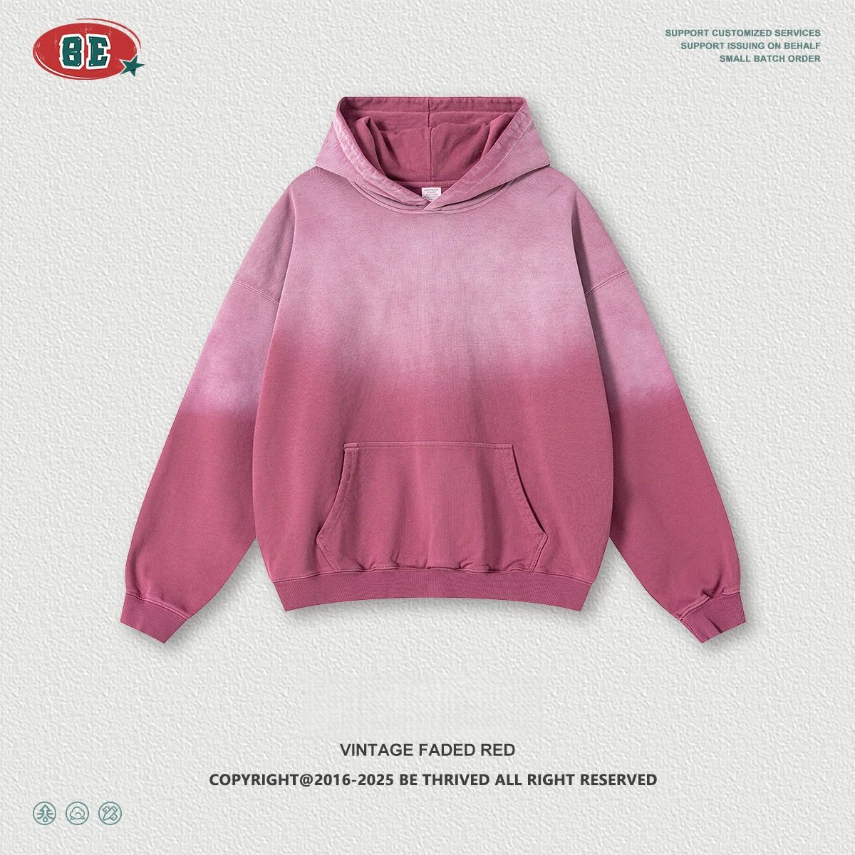 Men's 480gsm Hoodie - Vintage Washed Pullover, Distressed Hem Detail